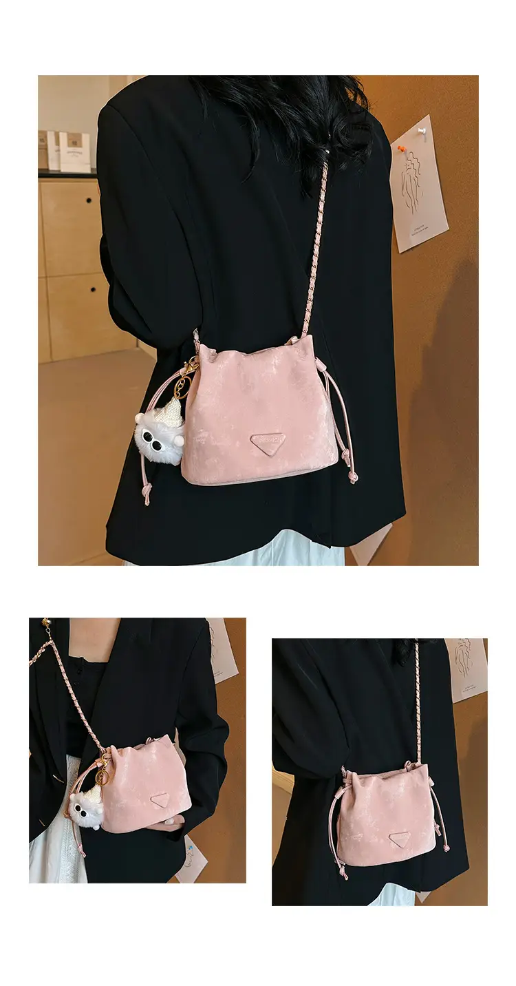Black Velvet Bucket Bag with Chain Strap — feature 10