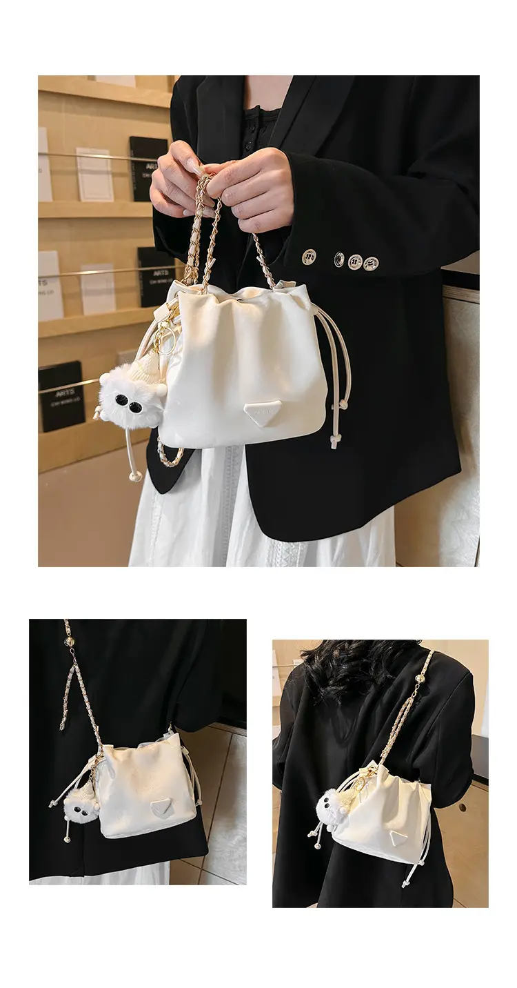 Black Velvet Bucket Bag with Chain Strap — feature 12