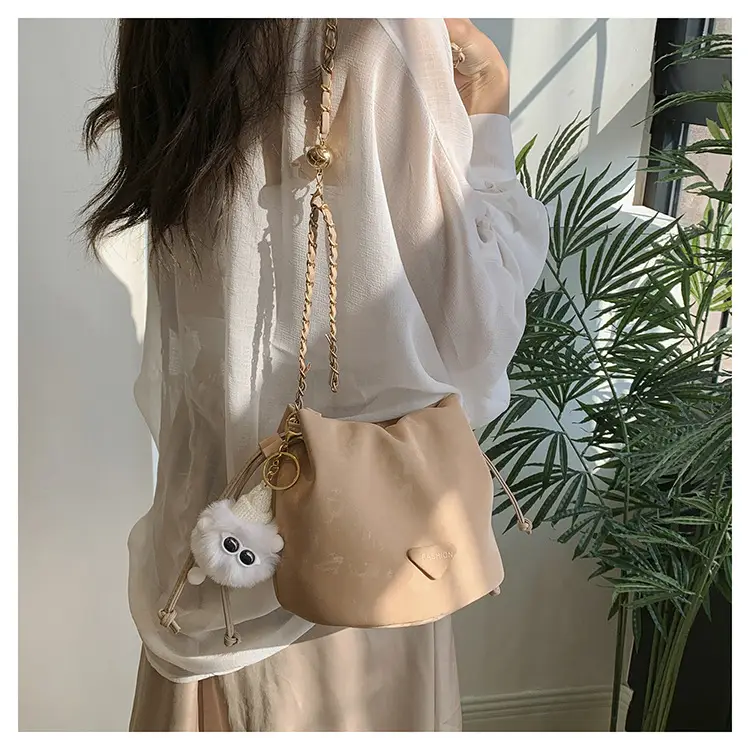 Black Velvet Bucket Bag with Chain Strap — feature 13