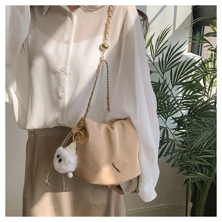 Black Velvet Bucket Bag with Chain Strap — feature 14