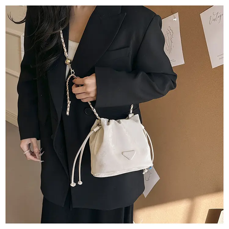 Black Velvet Bucket Bag with Chain Strap — feature 18