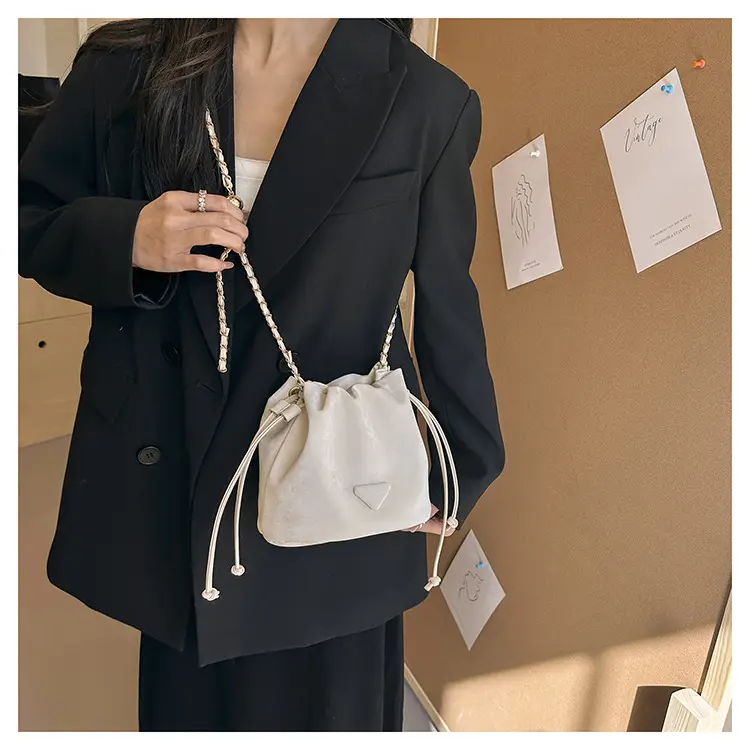 Black Velvet Bucket Bag with Chain Strap — feature 19