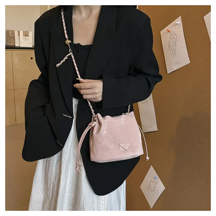 Black Velvet Bucket Bag with Chain Strap — feature 22