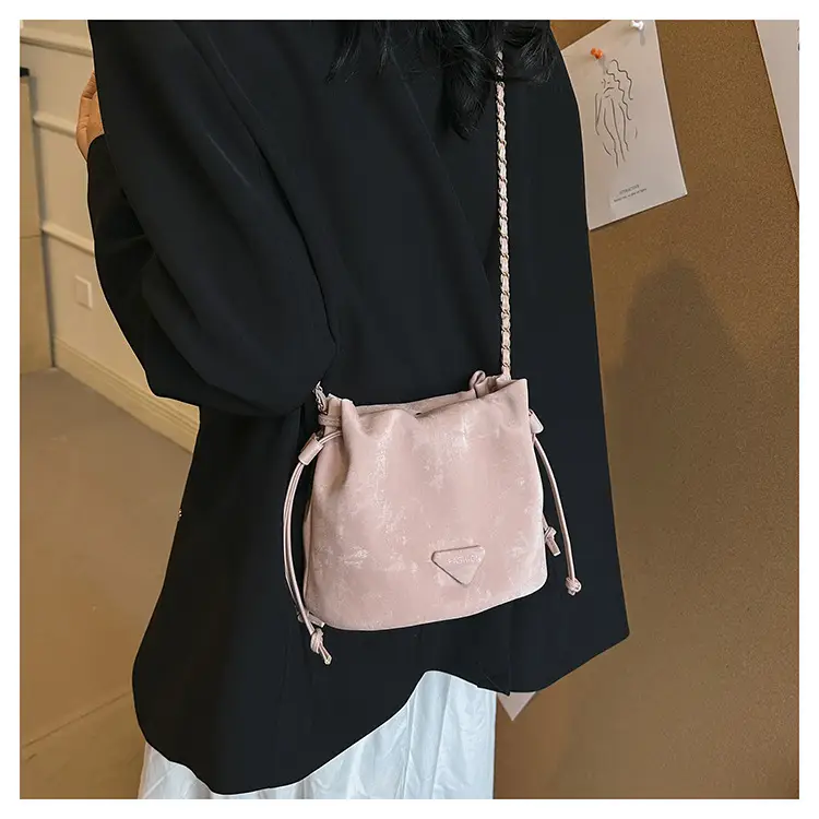 Black Velvet Bucket Bag with Chain Strap — feature 24