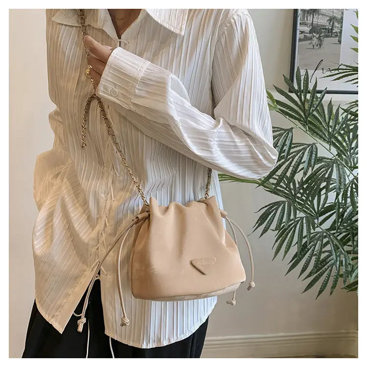 Black Velvet Bucket Bag with Chain Strap — feature 25
