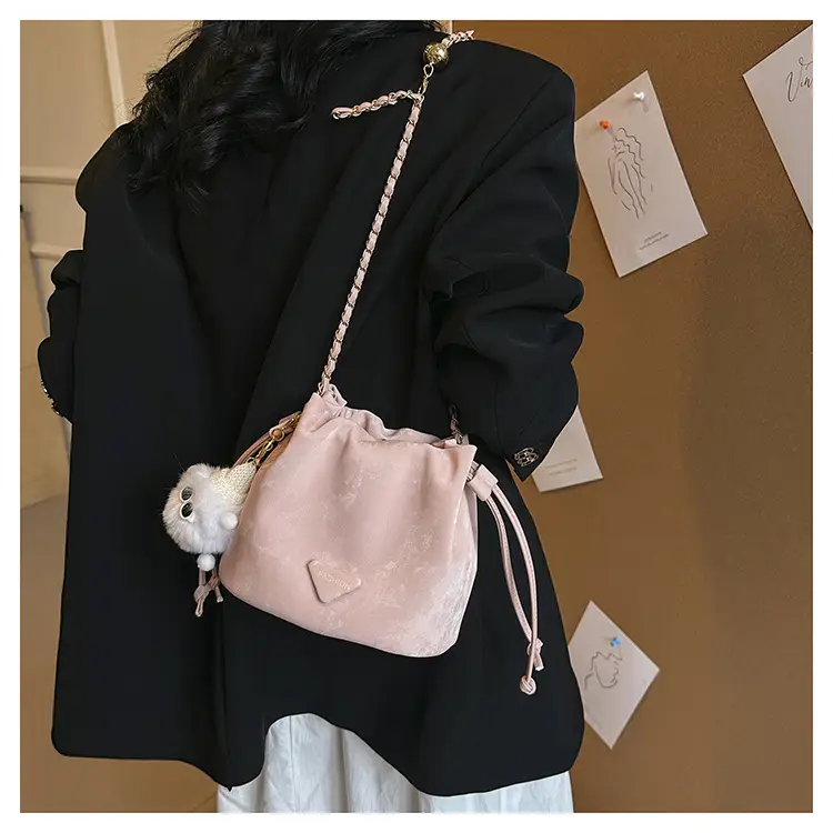Black Velvet Bucket Bag with Chain Strap — feature 27