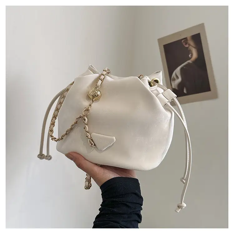 Black Velvet Bucket Bag with Chain Strap — feature 30