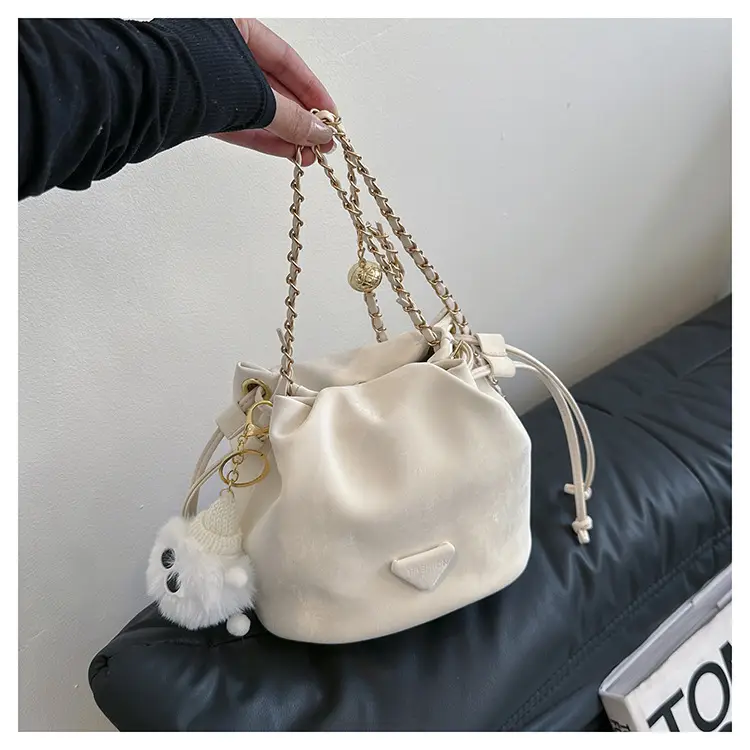 Black Velvet Bucket Bag with Chain Strap — feature 31