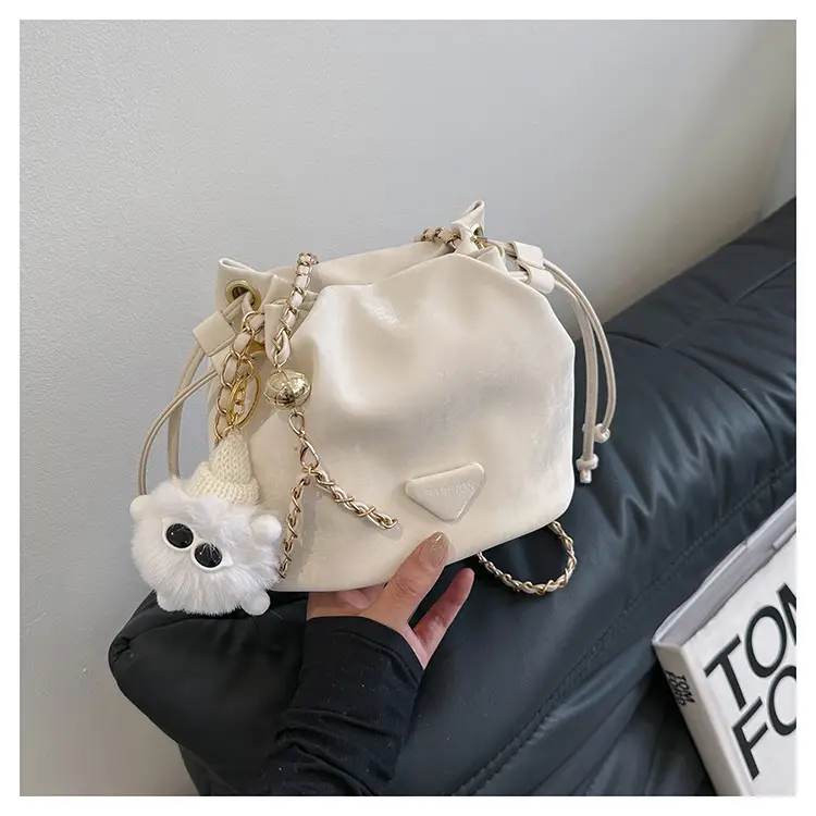 Black Velvet Bucket Bag with Chain Strap — feature 32