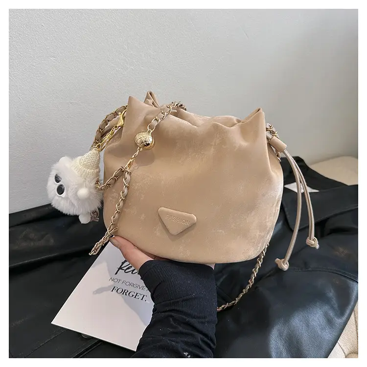 Black Velvet Bucket Bag with Chain Strap — feature 33