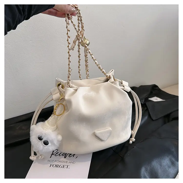 Black Velvet Bucket Bag with Chain Strap — feature 34