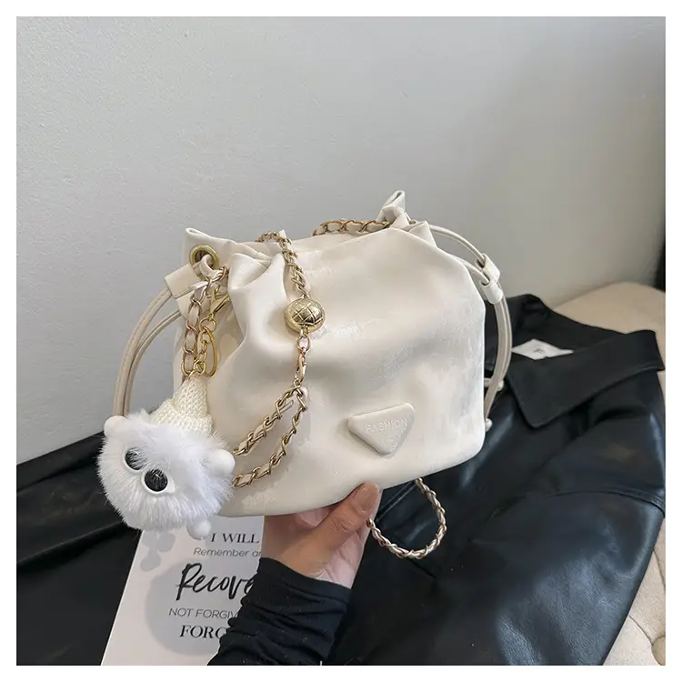 Black Velvet Bucket Bag with Chain Strap — feature 35