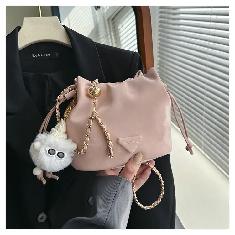Black Velvet Bucket Bag with Chain Strap — feature 36