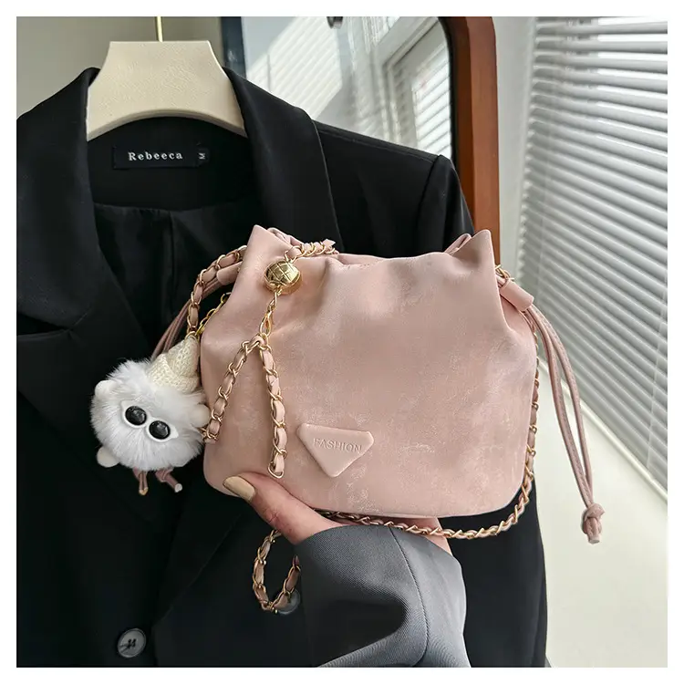 Black Velvet Bucket Bag with Chain Strap — feature 37
