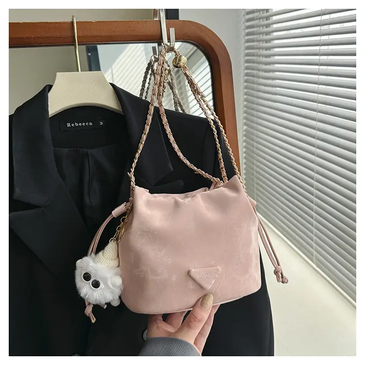Black Velvet Bucket Bag with Chain Strap — feature 38