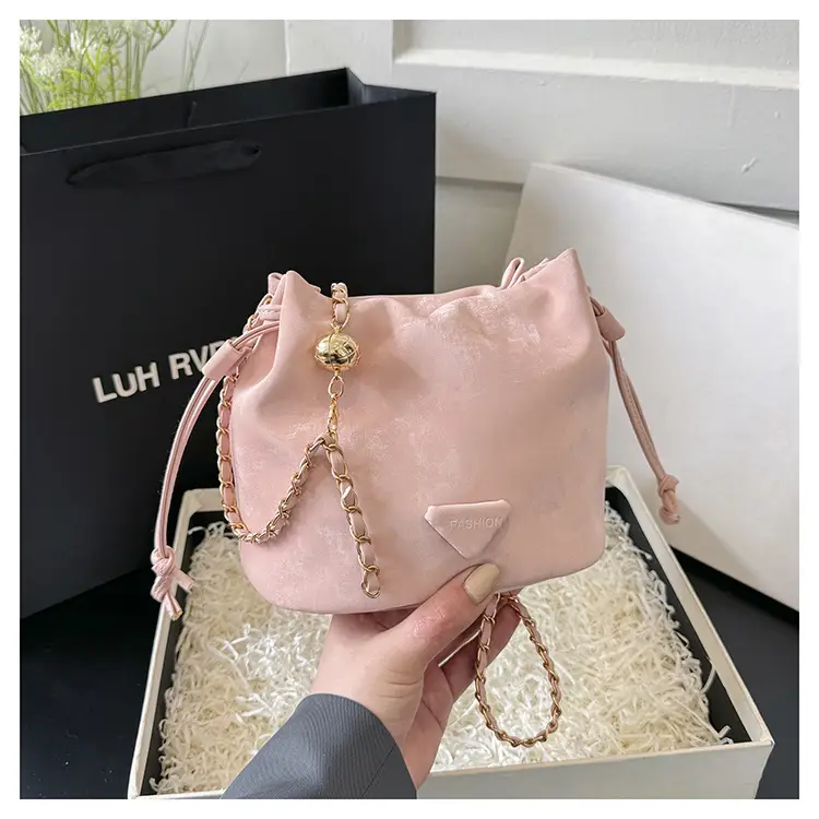 Black Velvet Bucket Bag with Chain Strap — feature 39