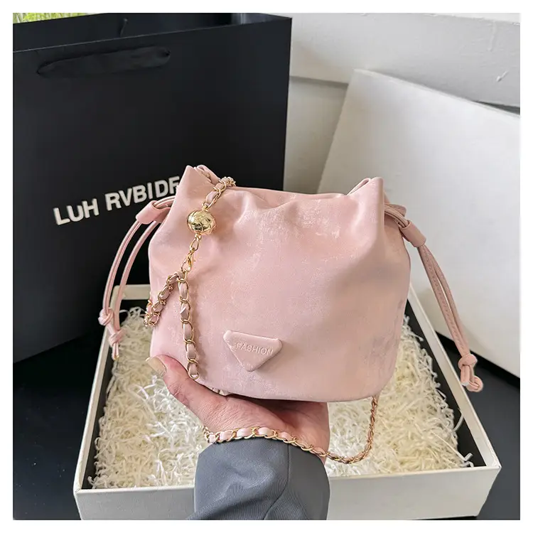 Black Velvet Bucket Bag with Chain Strap — feature 40