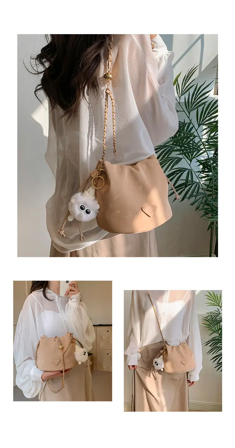 Black Velvet Bucket Bag with Chain Strap — feature 9