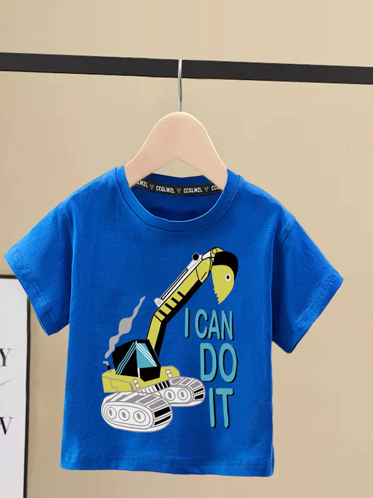 Boys Cotton Crewneck T-Shirt Blue Graphic 2024 - Image 7