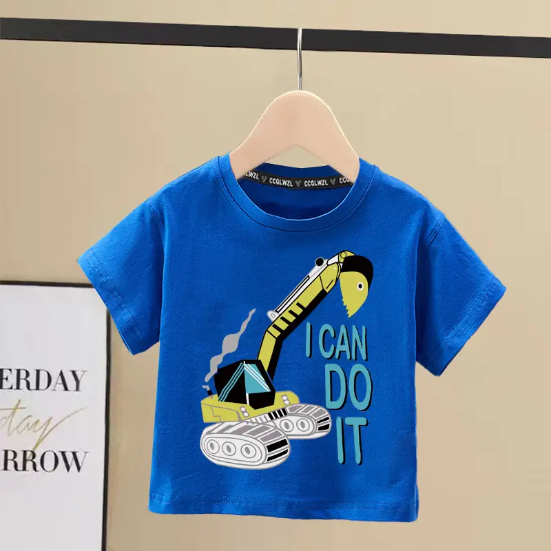 Boys Cotton Crewneck T-Shirt Blue Graphic 2024 - Image 2
