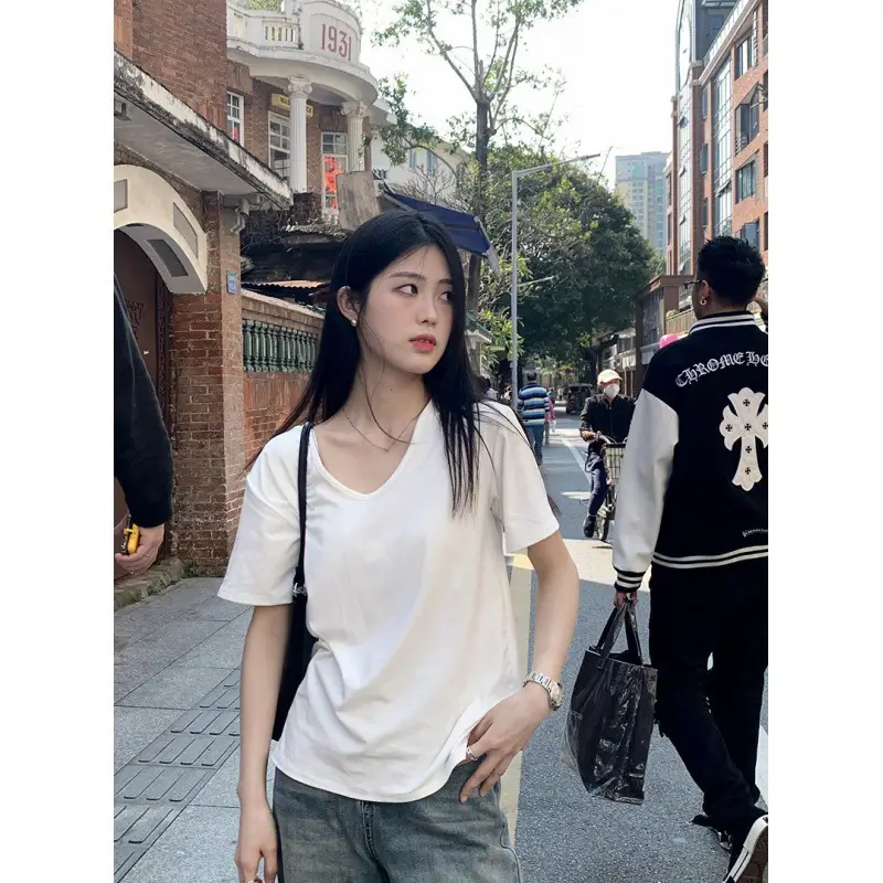 Ledin~ Summer Thin V Neck Short-Sleeved T-Shirt for Women, Comfortable, Loose, Slim, Lazy Bottoming Shirt, Casual T-Shirt Top - Image 6