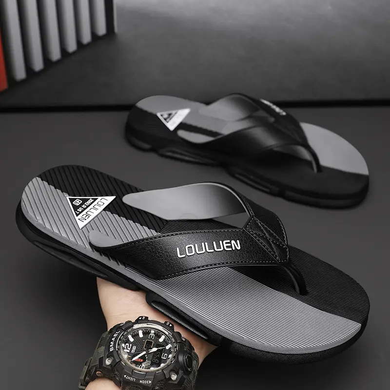 2024 Men's Orange Black Flip Flops Beach Casual Sandals