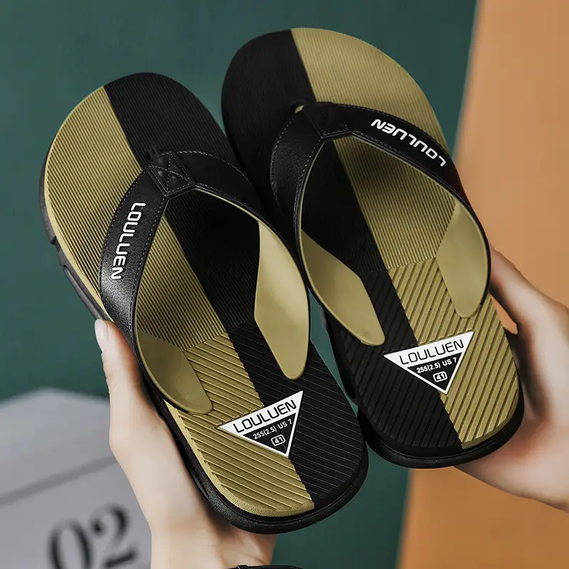 2024 Men's Orange Black Flip Flops Beach Casual Sandals