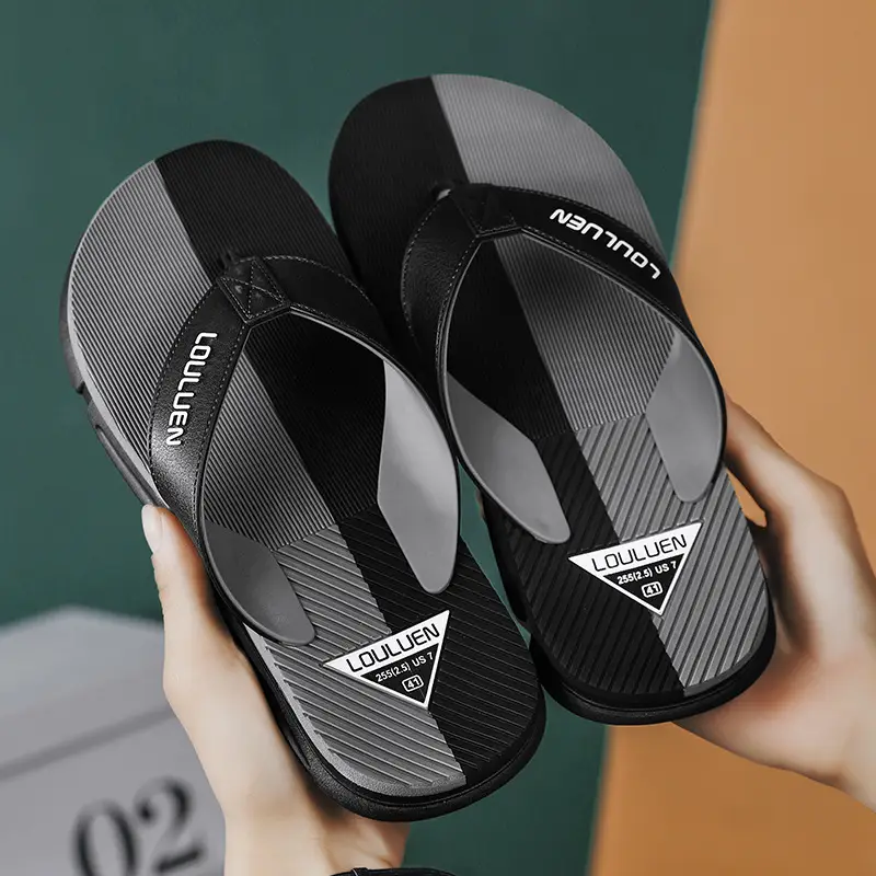2024 Men's Orange Black Flip Flops Beach Casual Sandals