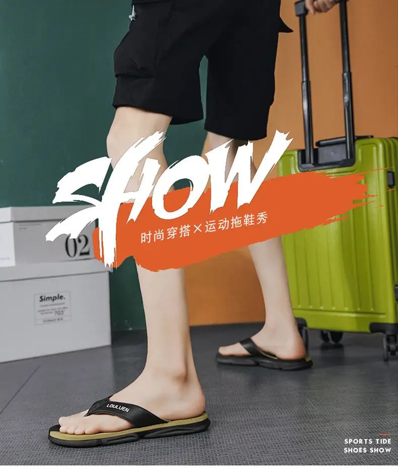 2024 Men's Orange Black Flip Flops Beach Casual Sandals — feature 1