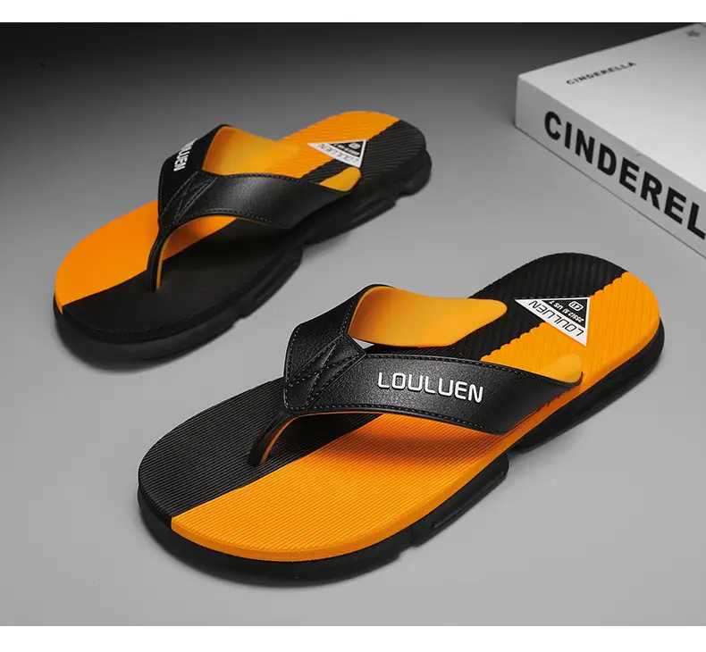 2024 Men's Orange Black Flip Flops Beach Casual Sandals — feature 14