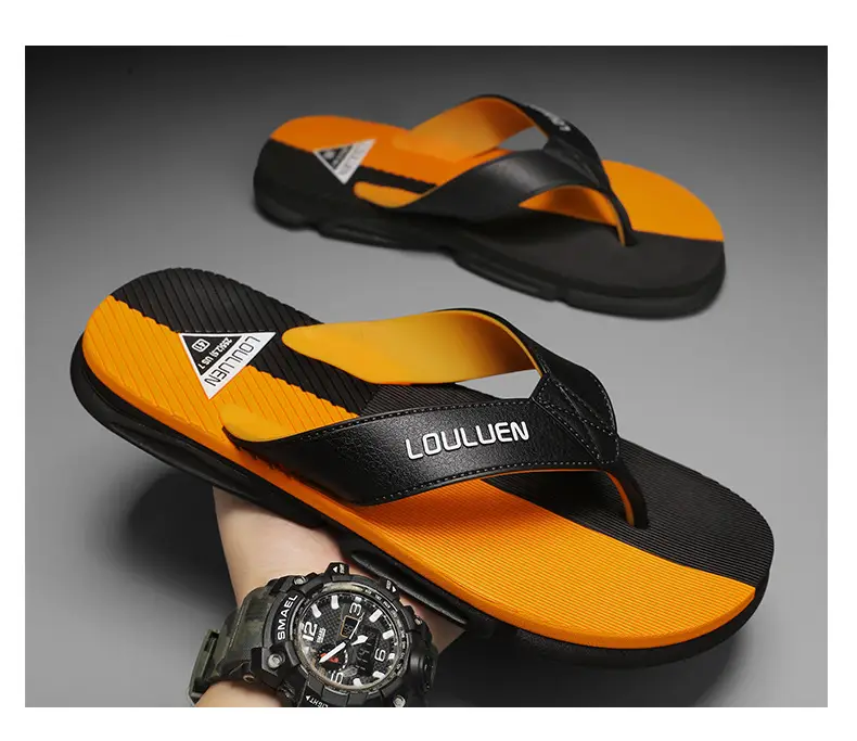 2024 Men's Orange Black Flip Flops Beach Casual Sandals — feature 15