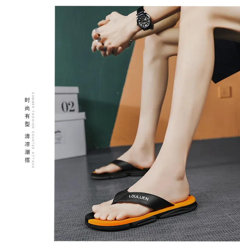 2024 Men's Orange Black Flip Flops Beach Casual Sandals — feature 8