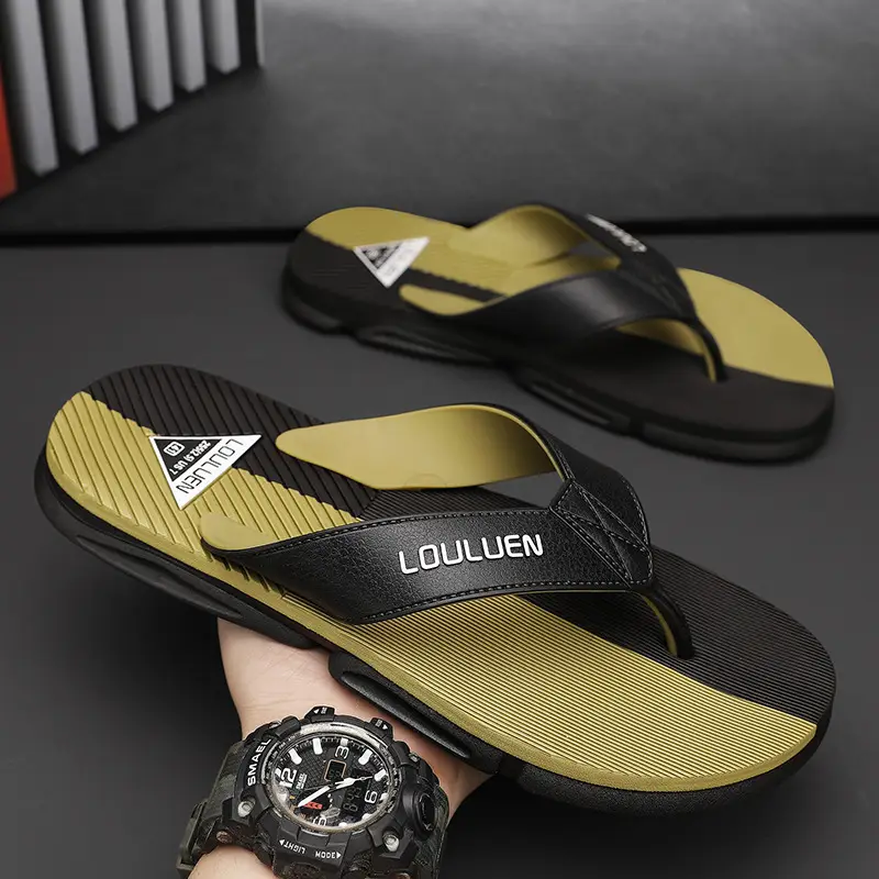 2024 Men's Orange Black Flip Flops Beach Casual Sandals