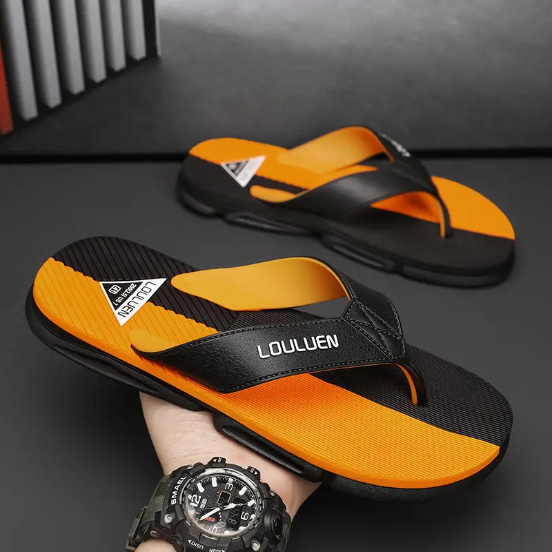 2024 Men's Orange Black Flip Flops Beach Casual Sandals
