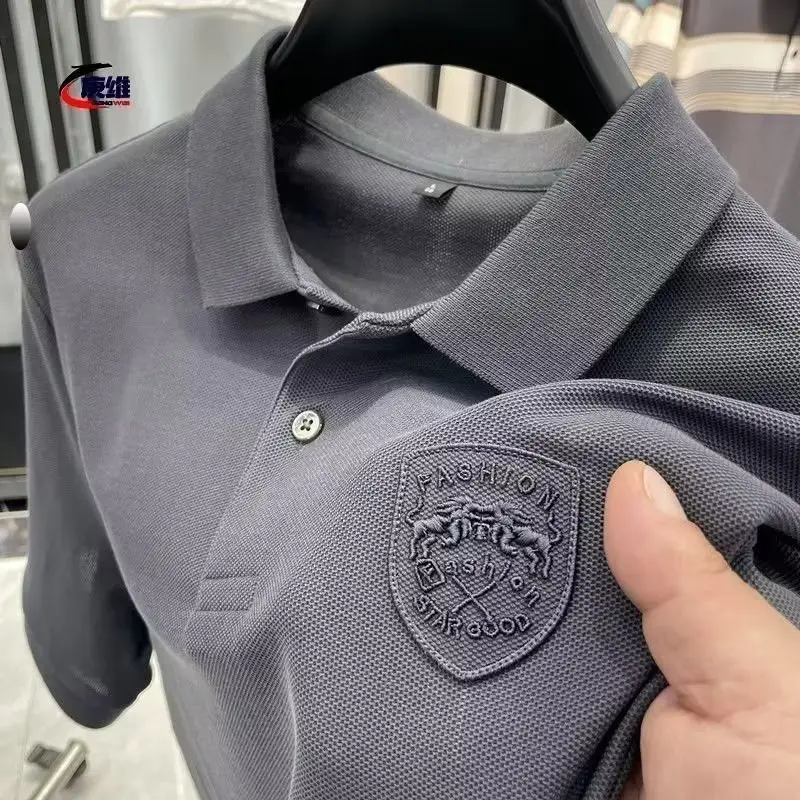 Men's Grey Polo Shirt with Logo Patch - Image 6