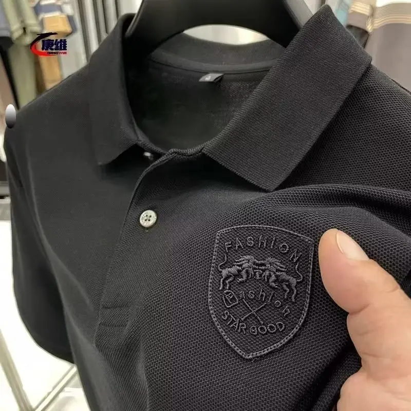 Men's Grey Polo Shirt with Logo Patch - Image 8