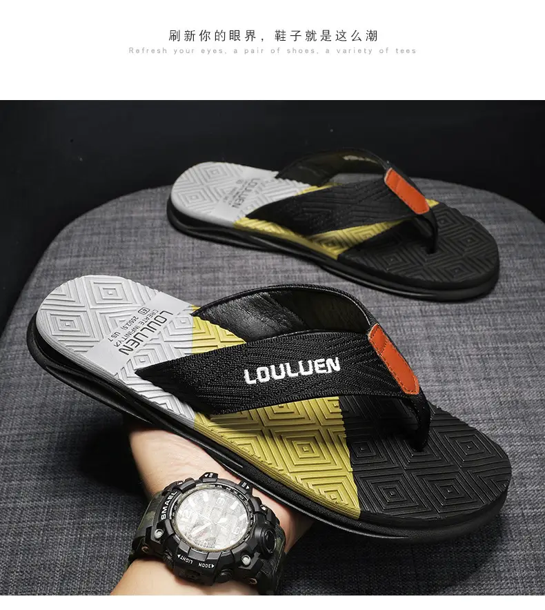 2024 Men Blue Yellow Louisuan Flip Flops — feature 16