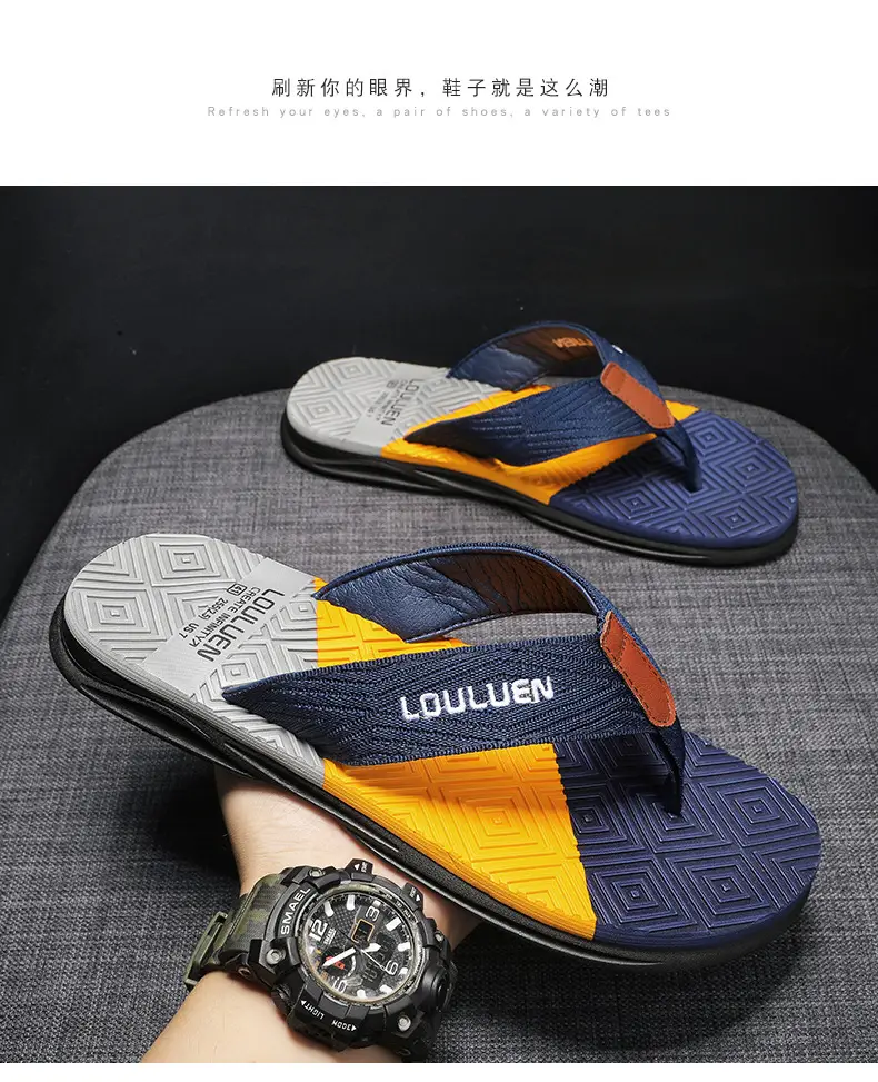 2024 Men Blue Yellow Louisuan Flip Flops — feature 18