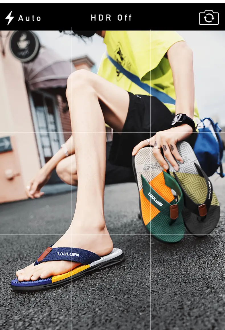 2024 Men Blue Yellow Louisuan Flip Flops — feature 4