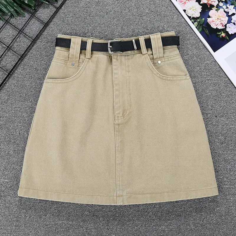 American Style Hot Girl Anti-Drain Short Skirt Beige - Image 3