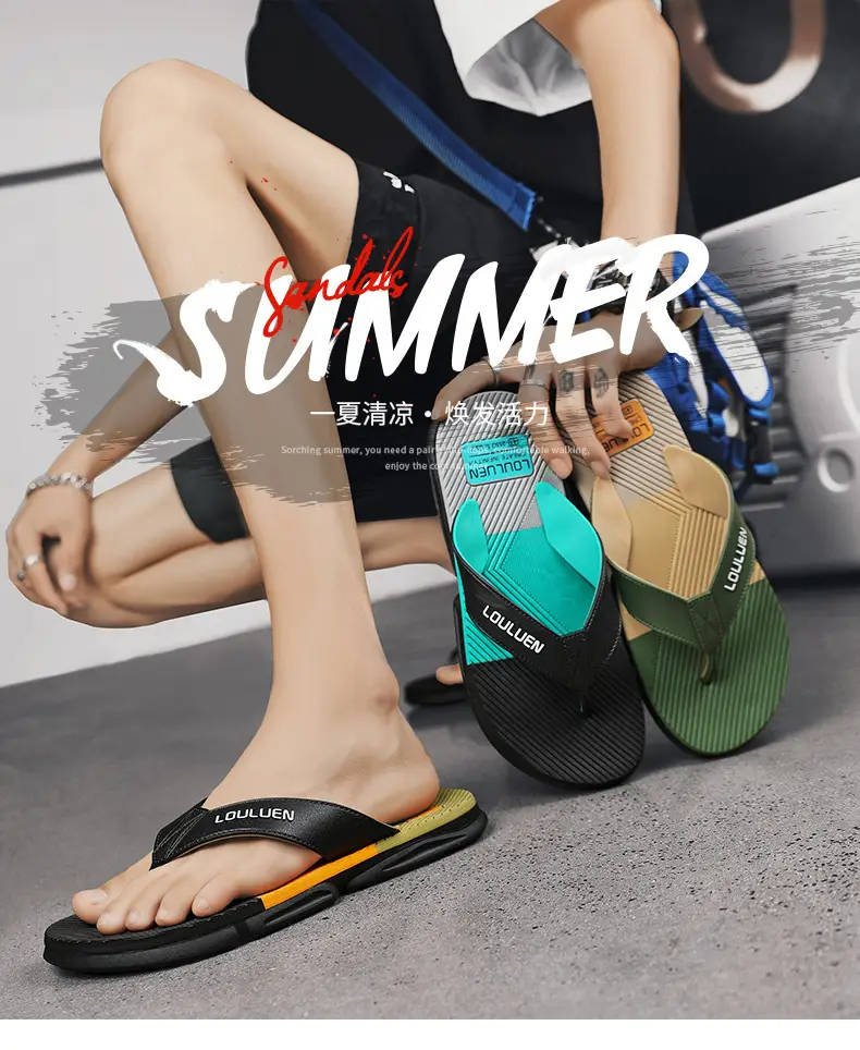 2024 Men's Teal Black Flip Flops Non-Slip Casual Sandals — feature 1