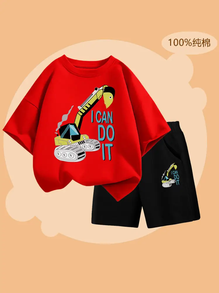 Red Cotton T-Shirt & Shorts Set for Boys Summer 2024 - Image 10