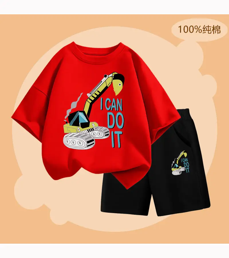 Red Cotton T-Shirt & Shorts Set for Boys Summer 2024 — feature 8