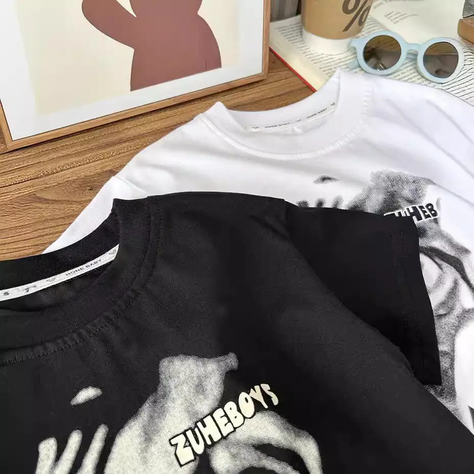 White Cotton T-Shirt for Boys with Heart Embroidery