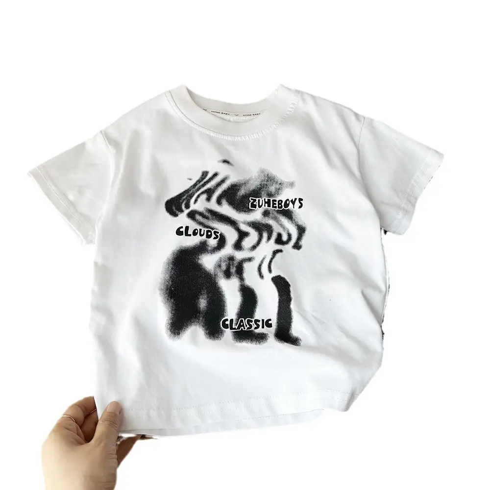 White Cotton T-Shirt for Boys with Heart Embroidery