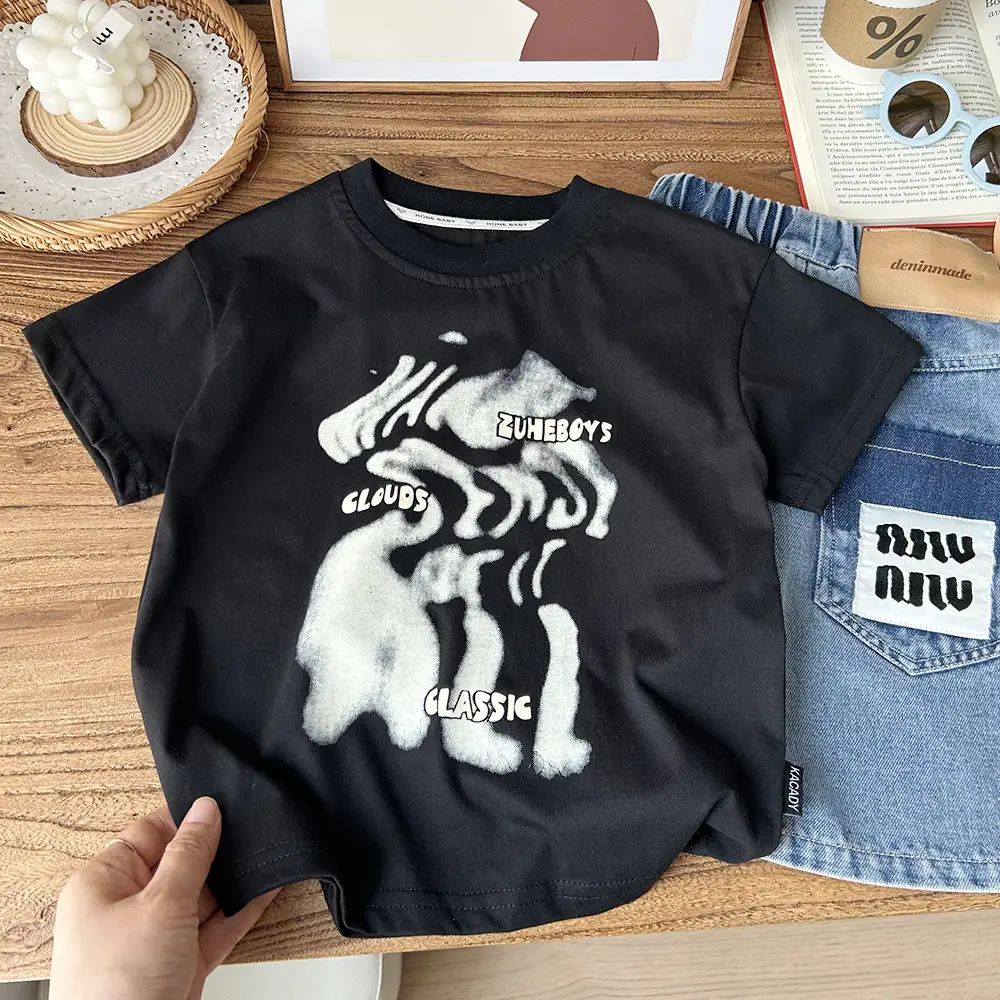 White Cotton T-Shirt for Boys with Heart Embroidery — feature 2