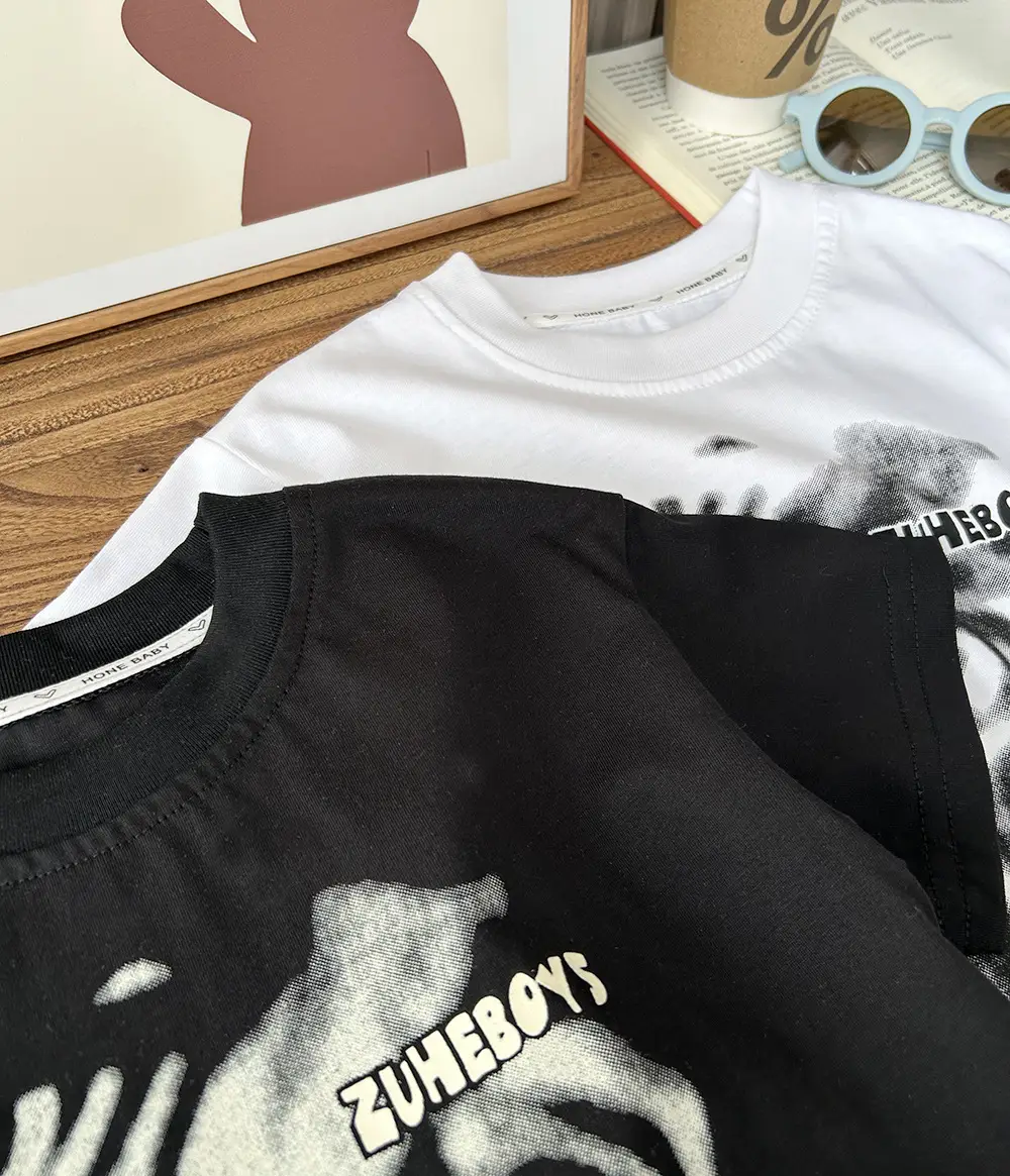 White Cotton T-Shirt for Boys with Heart Embroidery — feature 5