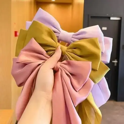 Satin Long Bow Hairpin for Women Yellow — feature 13