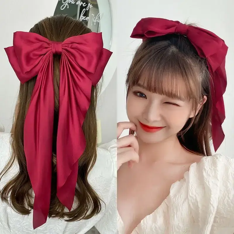 Satin Long Bow Hairpin for Women Yellow — feature 20