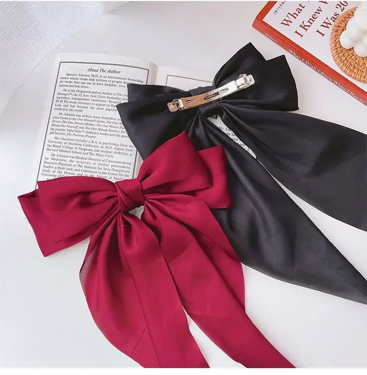 Satin Long Bow Hairpin for Women Yellow — feature 21